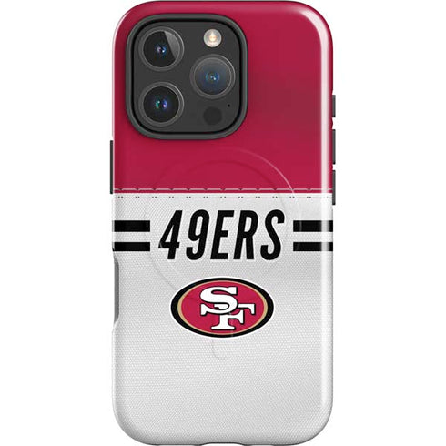 NFL San Francisco 49ers White Striped iPhone 16 Pro Magsafe Impact Case